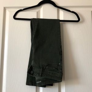 Olive green, denim jeans